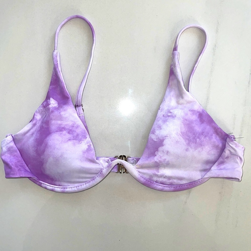 Shein Lavender and White Tie Dye Bikini Top Size S